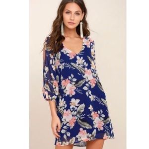 📦5/$50 Lulus Shifting Dears Floral Print Mini Dress in Royal Blue Size XS
